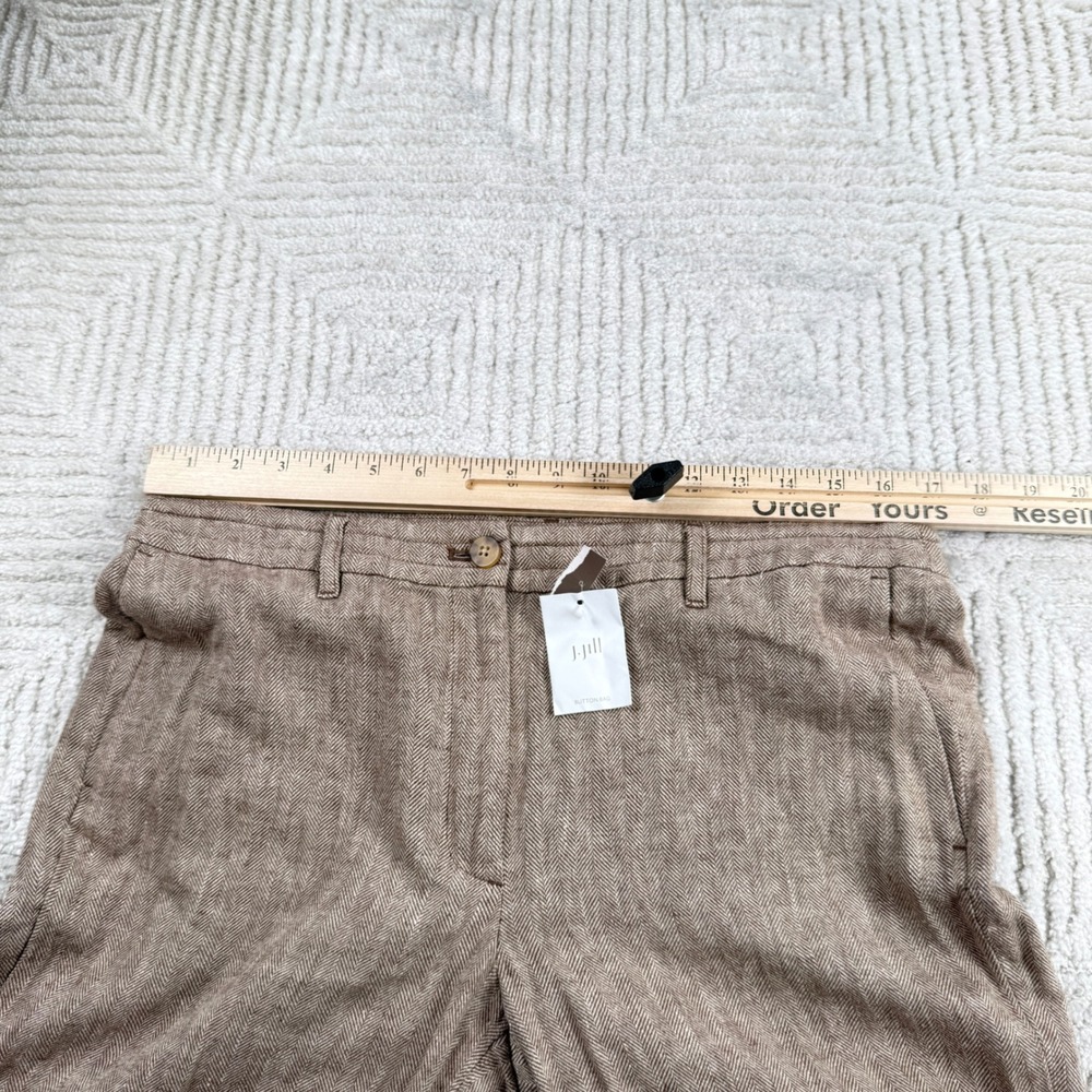 J Jill Herringbone Pants Womens 10 Brown Linen Cotton Straight Academia Coastal - Picture 4 of 12